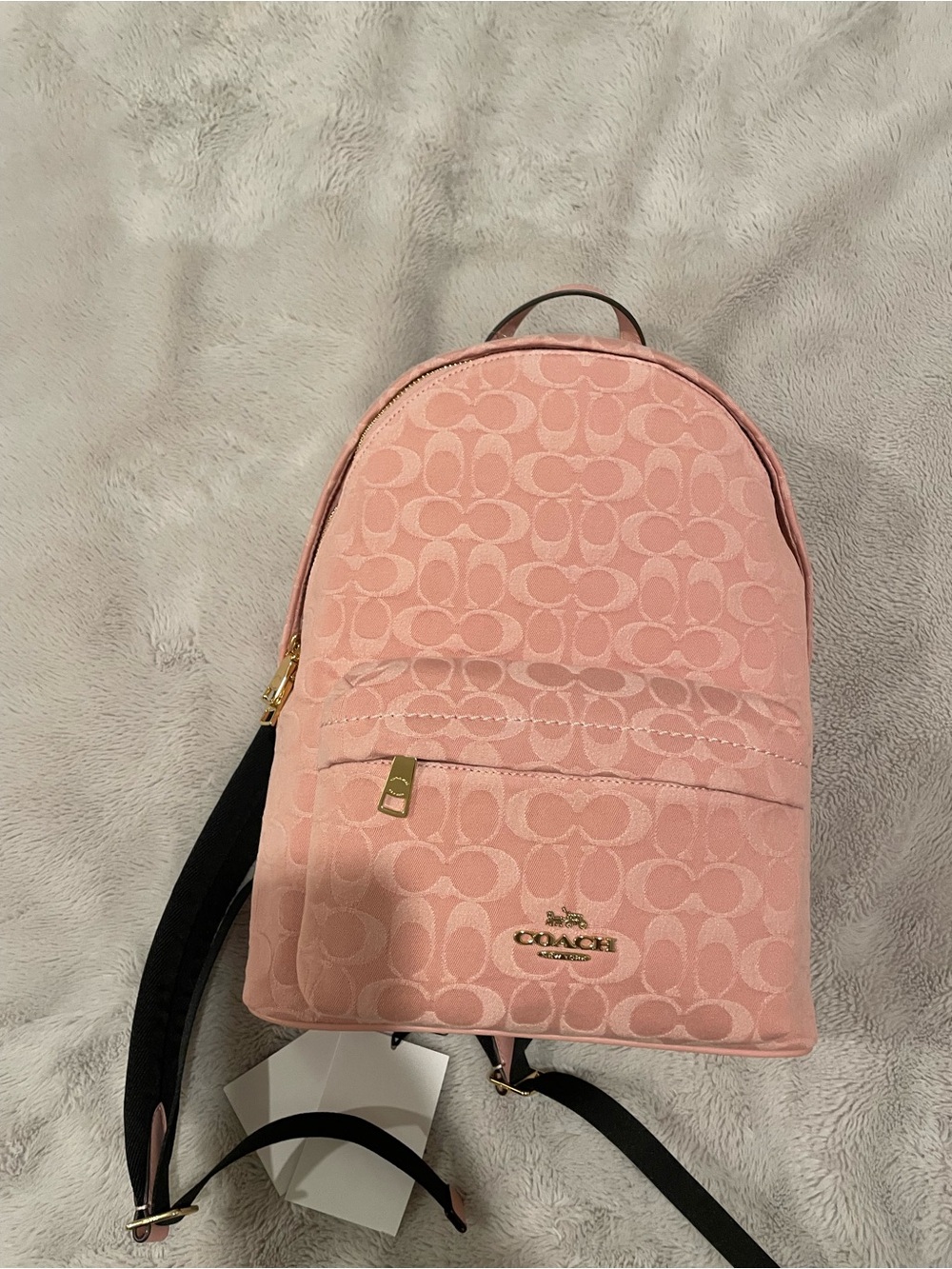 Authentic Coach Pink Signature Mini Backpack with Gold-Tone Accents